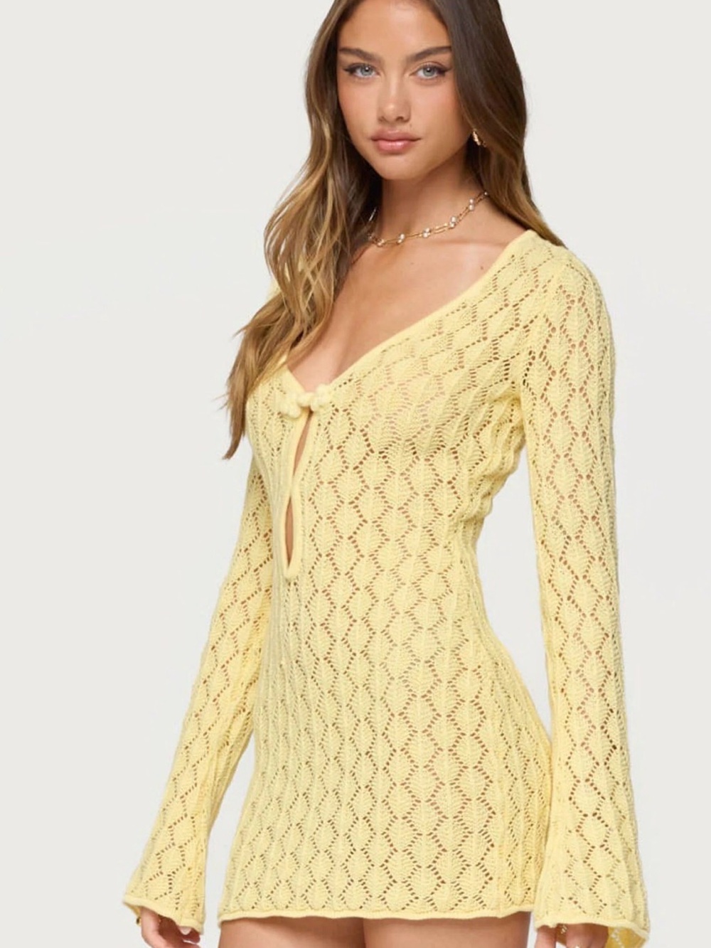 Edikted Brie Cut Out Crochet Mini Dress